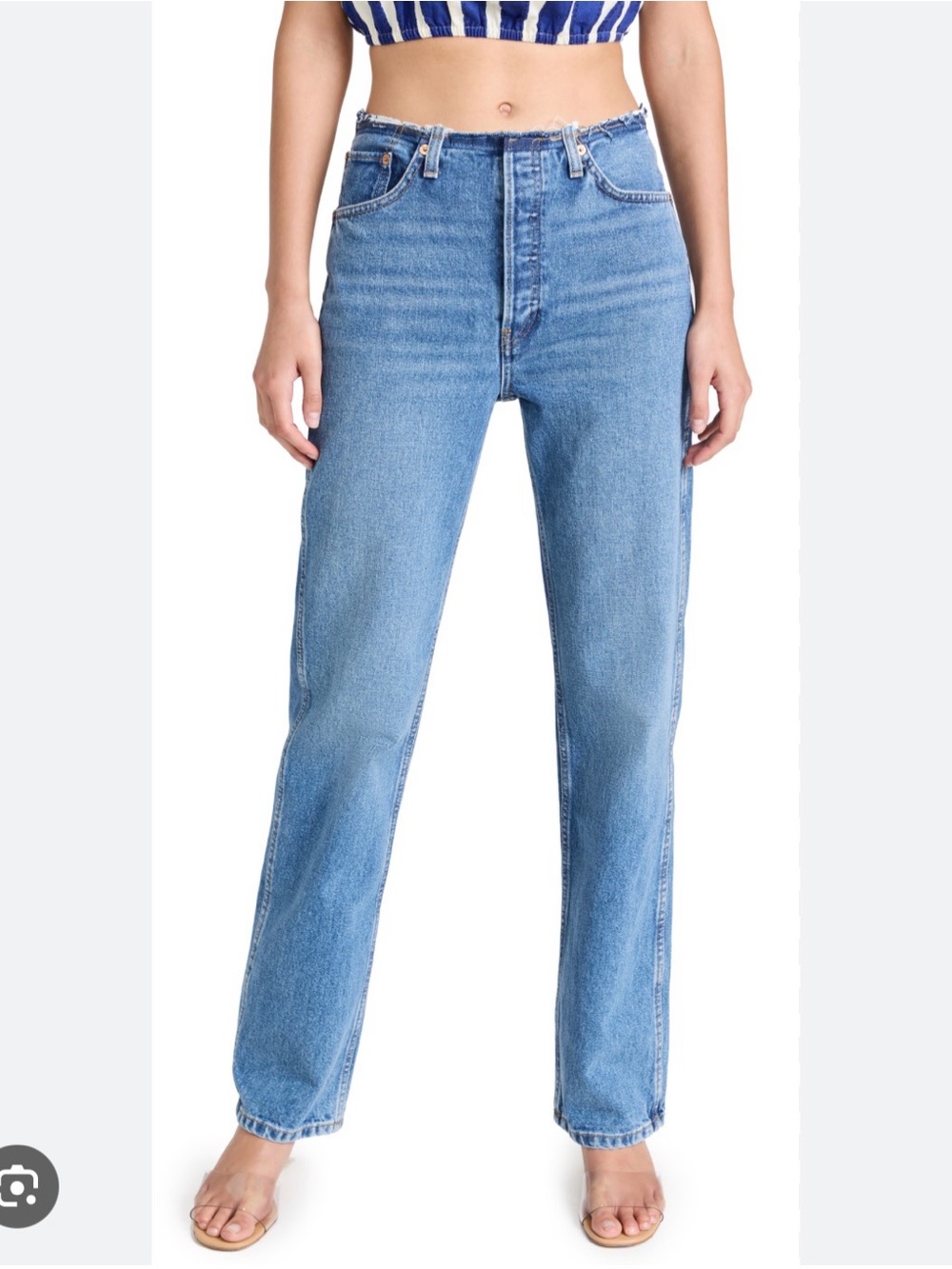 Re/Done Women's High-Rise Straight Leg Jeans - Light Blue
